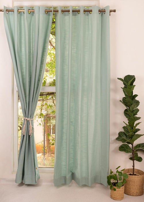 Solid Nile Blue 100% cotton plain curtain for bedroom - Room darkening - Pack of 1-230421062