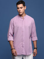 Men Mandarin Collar Solid Lavender Slim Fit Shirt-Noah-2972-Lavender