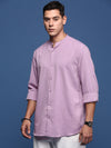 Men Mandarin Collar Solid Lavender Slim Fit Shirt-Noah-2972-Lavender