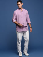 Men Mandarin Collar Solid Lavender Slim Fit Shirt-Noah-2972-Lavender