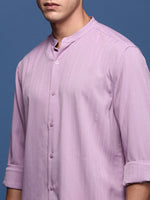 Men Mandarin Collar Solid Lavender Slim Fit Shirt-Noah-2972-Lavender