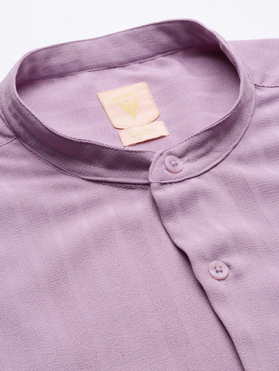 Men Mandarin Collar Solid Lavender Slim Fit Shirt-Noah-2972-Lavender