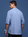 Men Mandarin Collar Solid Blue Slim Fit Shirt-Noah-2977-Blue