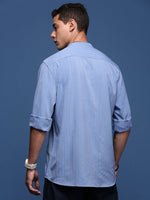 Men Mandarin Collar Solid Blue Slim Fit Shirt-Noah-2977-Blue