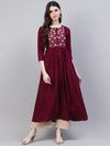 Women's Embroidered Rayon Flared Kurta-Noorwine-S