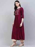 Women's Embroidered Rayon Flared Kurta-Noorwine-S