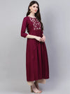 Women's Embroidered Rayon Flared Kurta-Noorwine-S