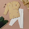 Desi Soota Scallop Cut Embroidered Cotton Kurta Pajama Set for Boys - Beige-M024