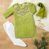 Desi Soota Cotton Kurti Pajama with Dupatta for Girls - Green-M033