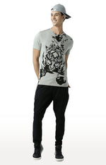 Huetrap Grey Mens Short Sleeve Graphic Printed Tshirt-HT13MKGRAGML00241