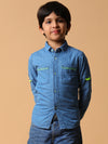 Tales & Stories Blue Solid Cotton Shirt For Boys