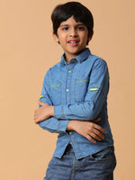 Tales & Stories Blue Solid Cotton Shirt For Boys