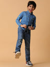 Tales & Stories Blue Solid Cotton Shirt For Boys