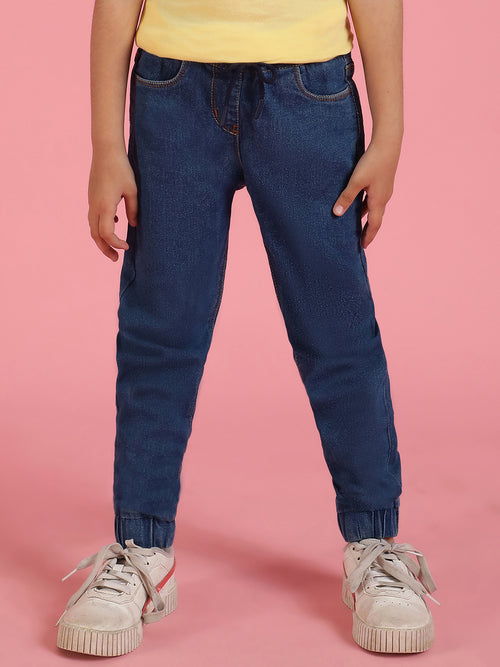 Tales & Stories Solid Blue Cotton Joggers For Girls