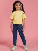 Tales & Stories Solid Blue Cotton Joggers For Girls