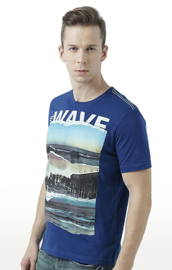 Huetrap Blue Mens Short Sleeve Graphic Printed Tshirt-HT17MKGRALNY00515