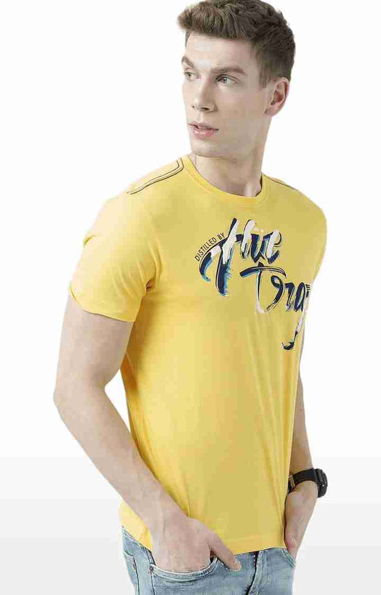 Huetrap Yellow Mens Short Sleeve Graphic Printed Tshirt-HT17MKGRAYLW01102