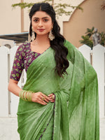 Saree Mall Women's Chiffon Green Embellished Designer Saree With Blouse Piece-OLIVA110