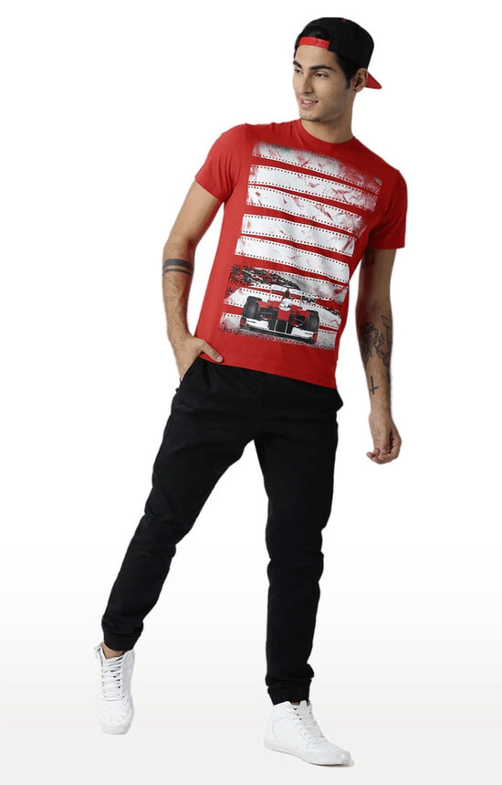 Huetrap Red Mens Short Sleeve Graphic Printed Tshirt-HT15MKGRARED00015