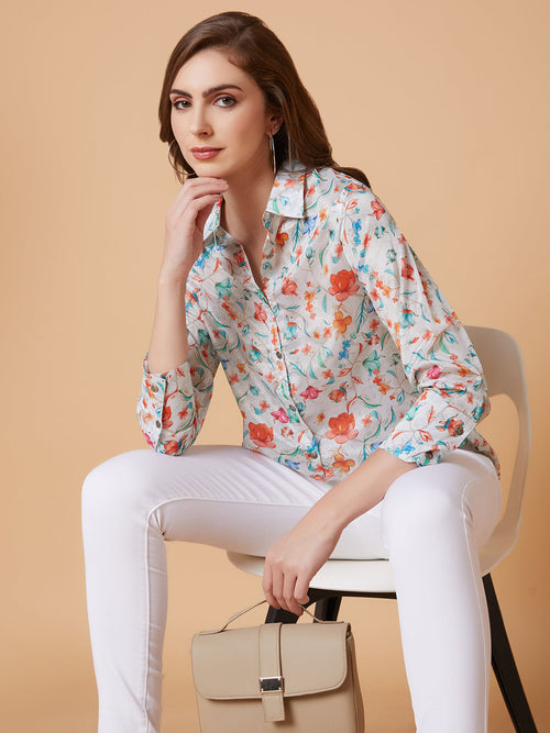 Women Floral Sea Green Shirt-ON-772-Seagreen