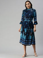 Women Printed Empire Navy Blue Dress-ON-S02-Navyblueblue