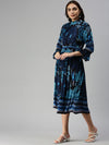 Women Printed Empire Navy Blue Dress-ON-S02-Navyblueblue