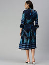 Women Printed Empire Navy Blue Dress-ON-S02-Navyblueblue