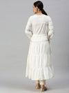 Women Square Neck Solid White Anarkali Kurta-ON001-White