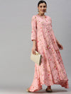 Women Mandarin Collar Printed Pink Anarkali Kurta-ON015-Pink