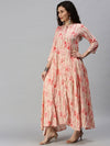 Women Mandarin Collar Printed Pink Anarkali Kurta-ON449B-Pink