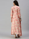 Women Mandarin Collar Printed Pink Anarkali Kurta-ON449B-Pink