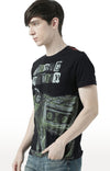 Huetrap Black Mens Short Sleeve Graphic Printed Tshirt-HT17MKGRABLK00863