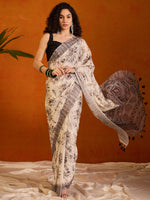 Saree Mall Women's Georgette Off White Printed Designer Saree With Blouse Piece-ORA101