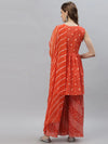 Women's Bandhej printed Cotton Flared short Kurta Sharara Dupatta Set-ORANGEAUDI-XS