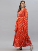 Women's Bandhej printed Cotton Flared short Kurta Sharara Dupatta Set-ORANGEAUDI-XS