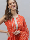 Women's Bandhej printed Cotton Flared short Kurta Sharara Dupatta Set-ORANGEAUDI-XS