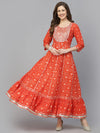 Women's Bandhani Printed & Embroidered Cotton Anarkali Kurta