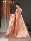 Saree Mall Women's Organza Peach Woven Design Designer Saree With Blouse Piece-ORGCL09