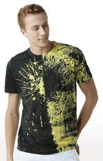 Huetrap Yellow Mens Short Sleeve Graphic Printed Tshirt-HT17MKGRAYLW00303