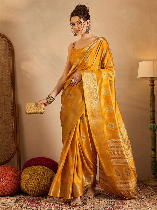 Saree Mall Women's  Blend Yellow Printed Designer Saree With Blouse Piece-OXFORD09A