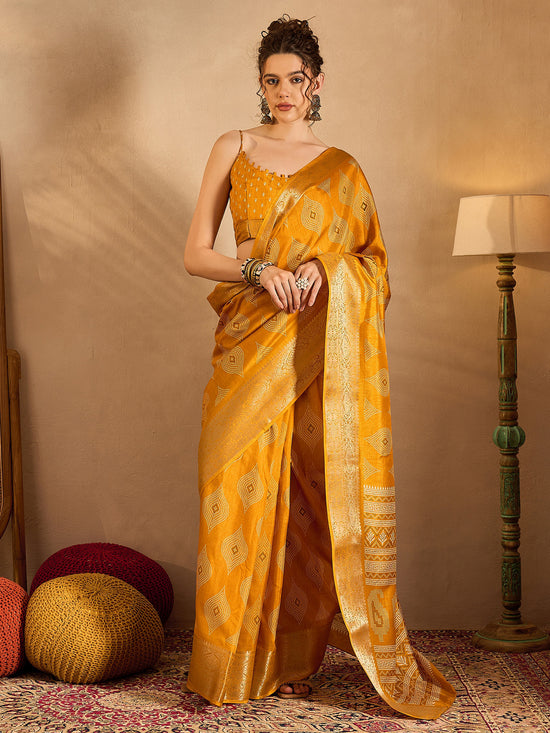 Saree Mall Women's  Blend Yellow Printed Designer Saree With Blouse Piece-OXFORD09A