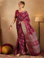 Saree Mall Women's  Blend Magenta Printed Designer Saree With Blouse Piece-OXFORD09D