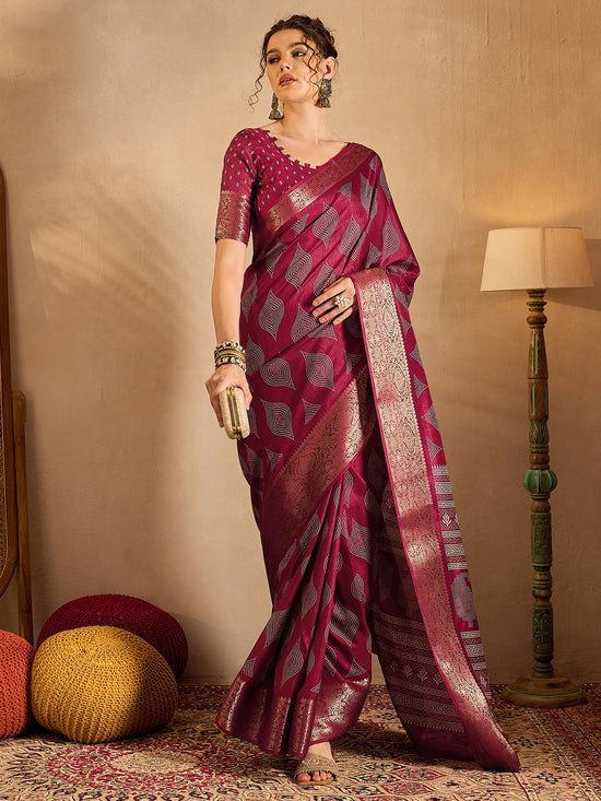 Saree Mall Women's  Blend Magenta Printed Designer Saree With Blouse Piece-OXFORD09D