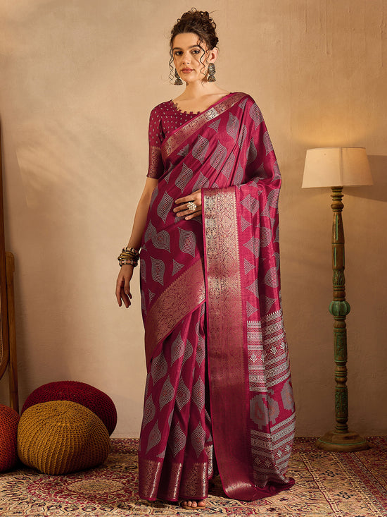 Saree Mall Women's  Blend Magenta Printed Designer Saree With Blouse Piece-OXFORD09D