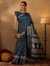 Saree Mall Women's  Blend Teal Blue Printed Designer Saree With Blouse Piece-OXFORD10D