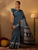 Saree Mall Women's  Blend Teal Blue Printed Designer Saree With Blouse Piece-OXFORD10D