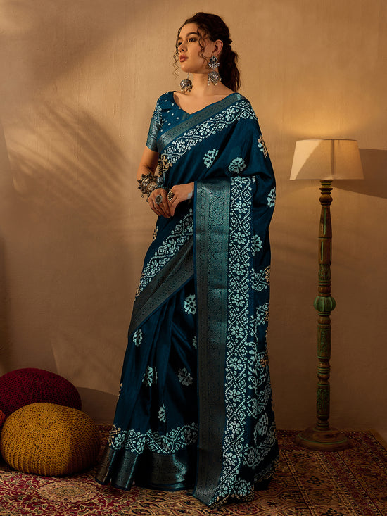 Saree Mall Women's  Blend Teal Blue Printed Designer Saree With Blouse Piece-OXFORD14B