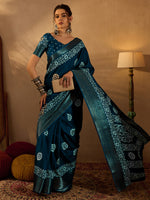 Saree Mall Women's  Blend Teal Blue Printed Designer Saree With Blouse Piece-OXFORD14B