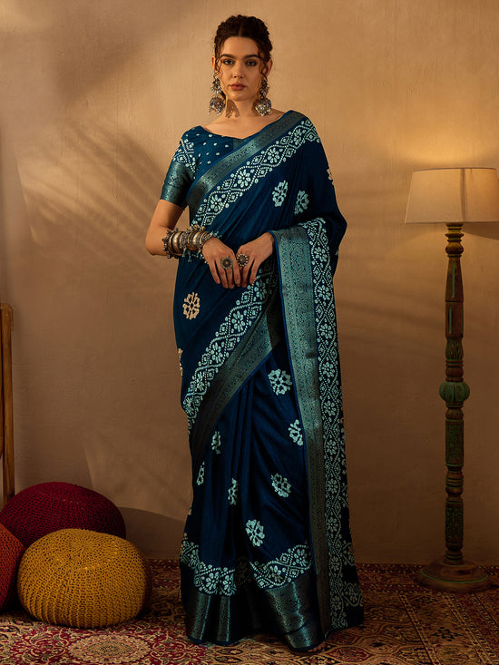 Saree Mall Women's  Blend Teal Blue Printed Designer Saree With Blouse Piece-OXFORD14B