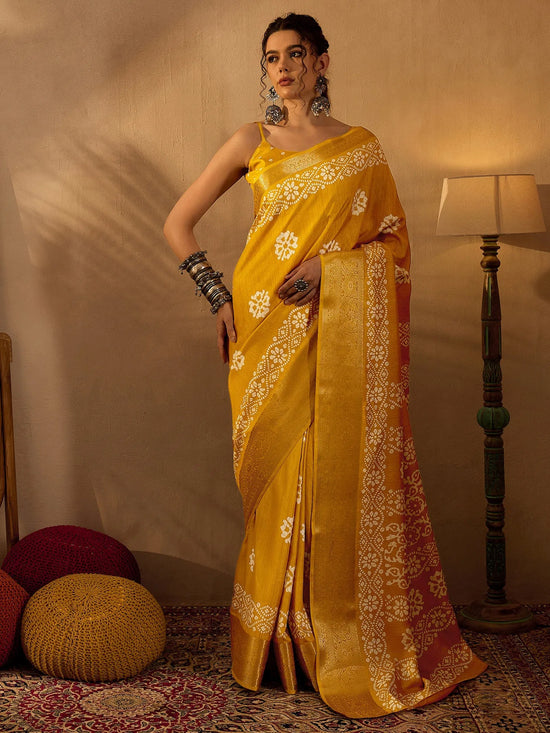 Saree Mall Women's  Blend Yellow Printed Designer Saree With Blouse Piece-OXFORD14C